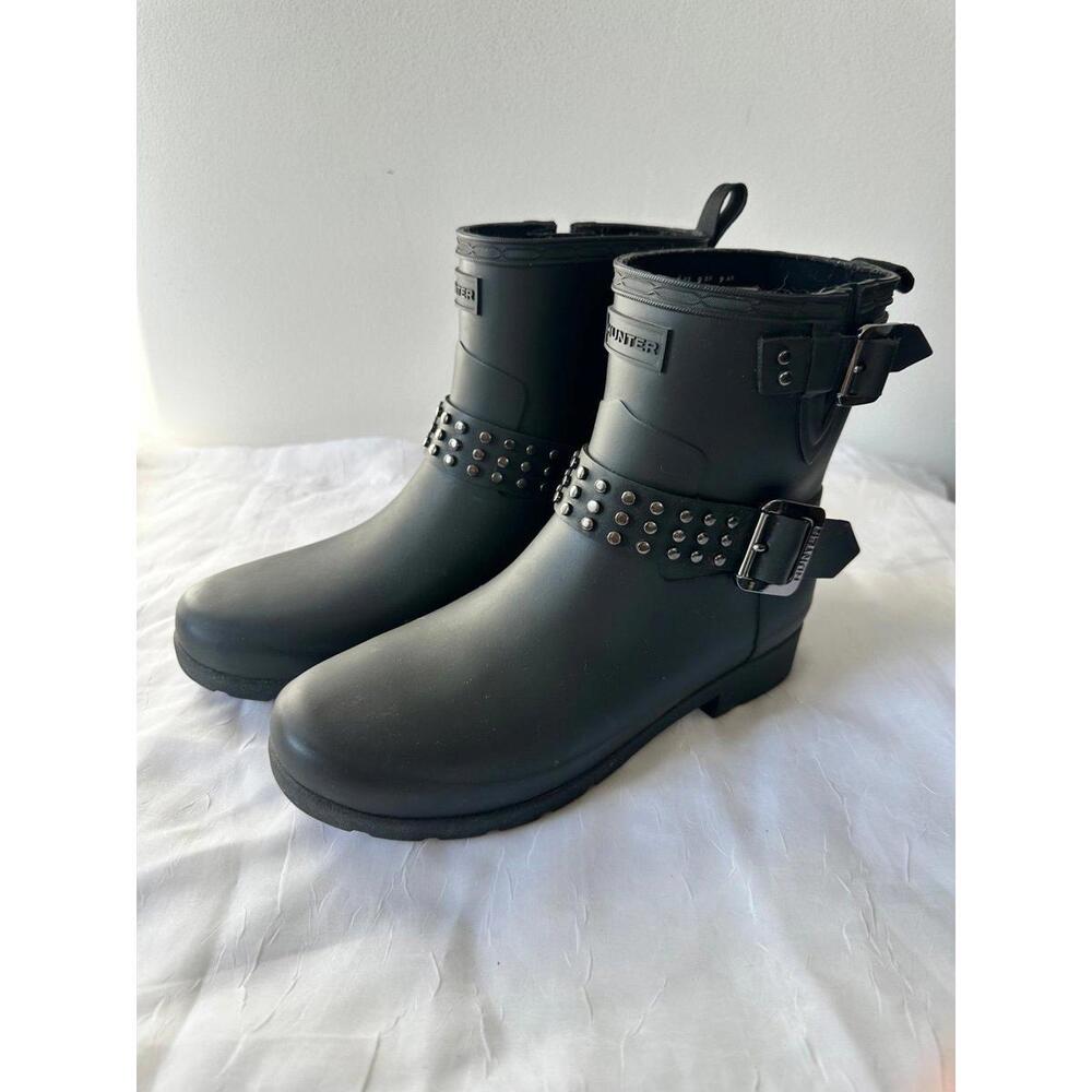 Hunter Black Rain Boots with Studded Strap